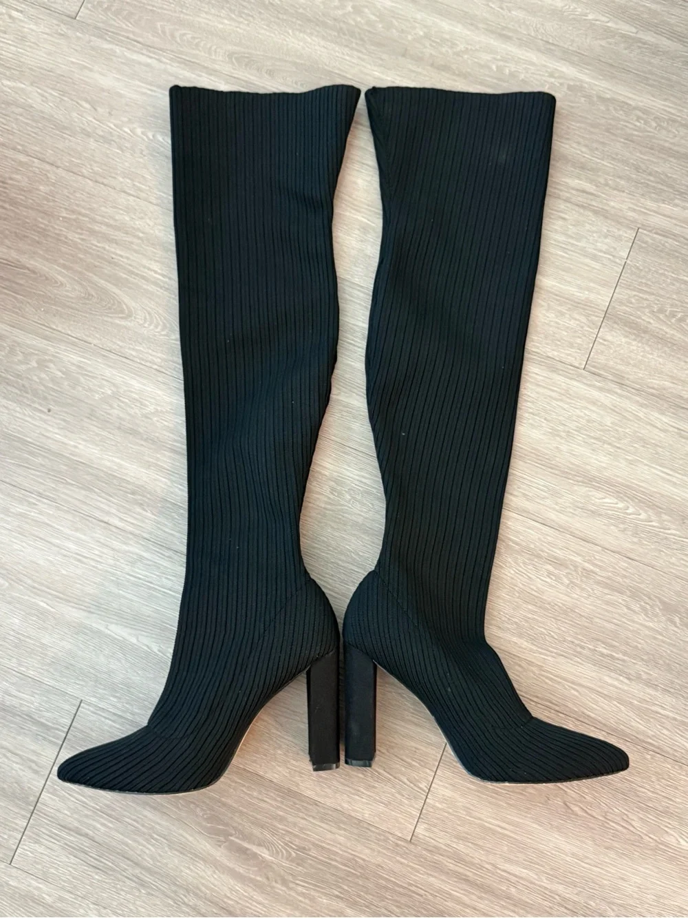 Fashion Nova Black Ribbed Over-the-Knee Block Heel Boots